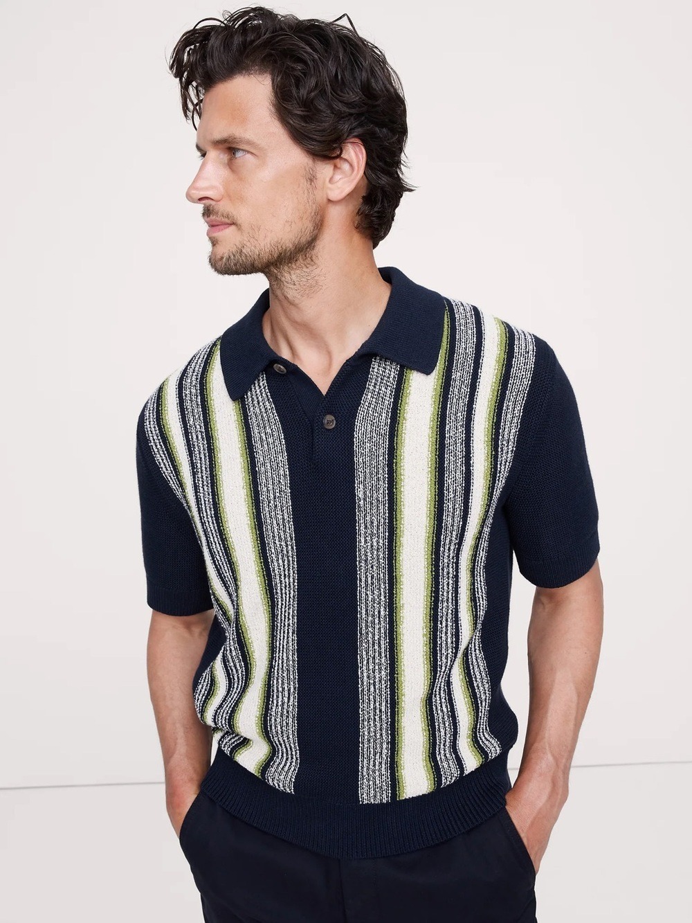 Banana Republic BOUCLÉ STRIPE SWEATER POLO Size
